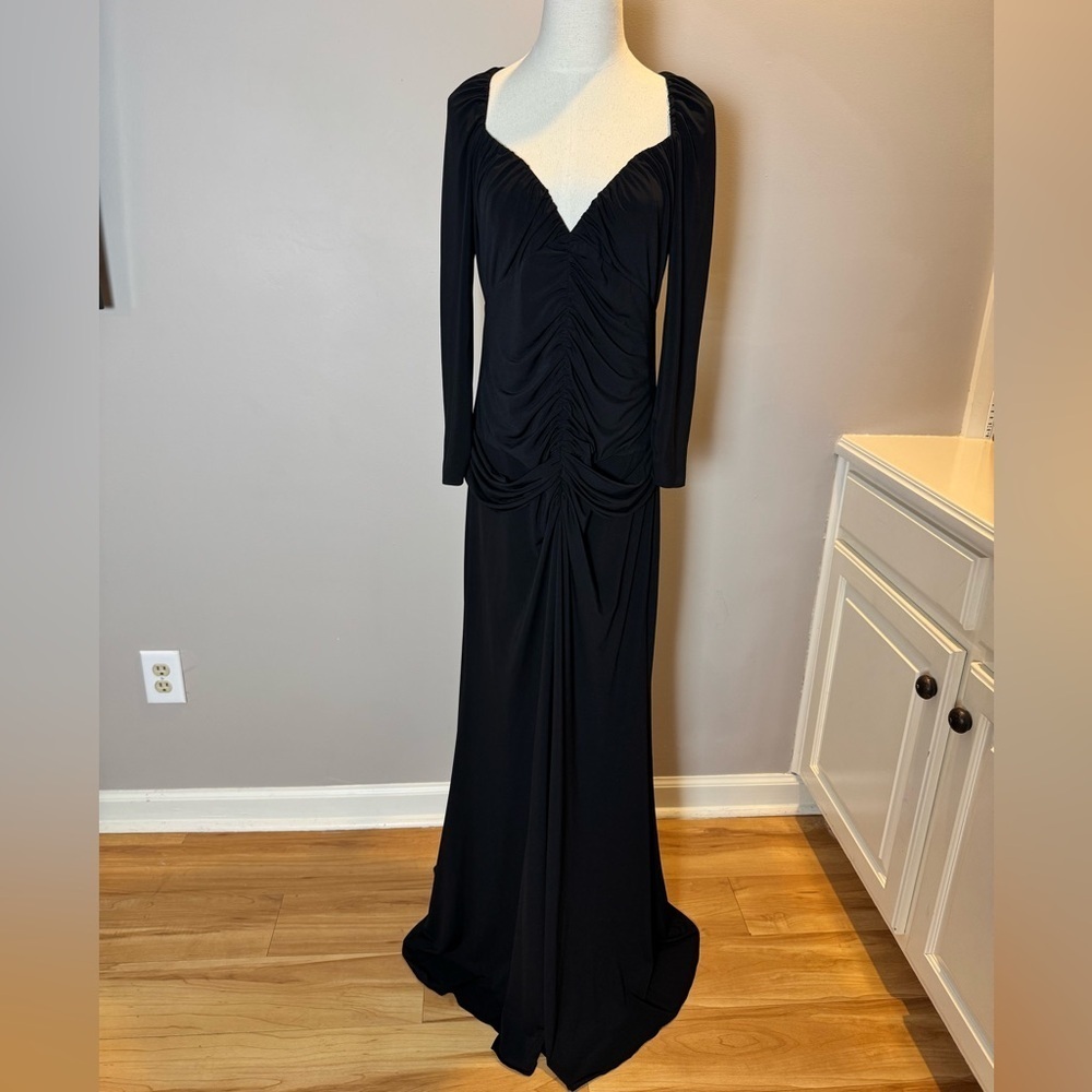 Vintage Vera Wang Black Ruched Long Sleeve Formal Gown - Picture 6 of 14
